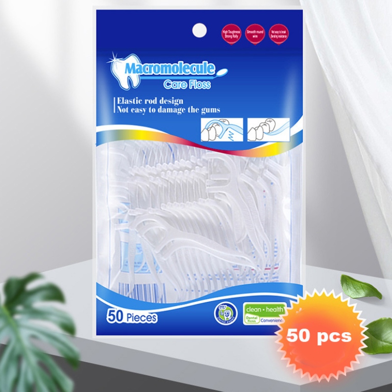 Effektive Reinigung Private Label Hohe Qualität 50 stücke Dental Floss Pick OEM Bag Packing Zahnseide